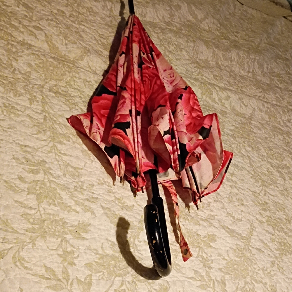 Vintage Floral Pink and Black Umbrella